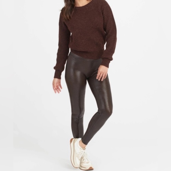 Spanx leggings faux croc style in brown size medium NWT - Picture 1 of 8